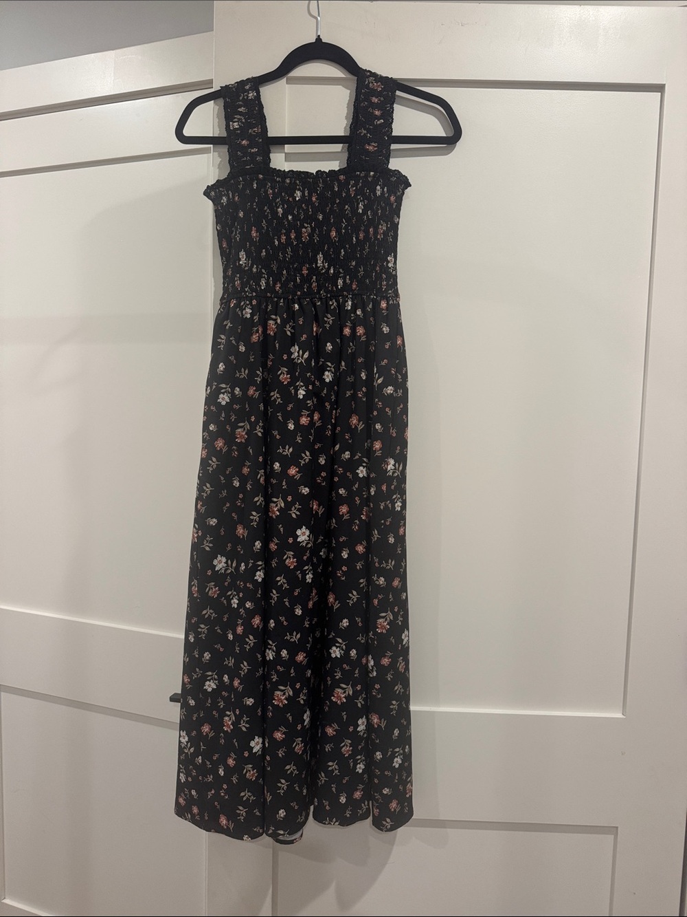 Floral Smocked Black Sundress with Wide Straps
